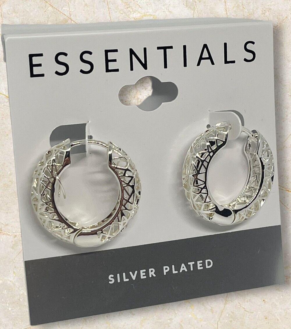 Essentials Open Work Filigree Hoop Earrings Silver Plated Stunning Stylish NEW